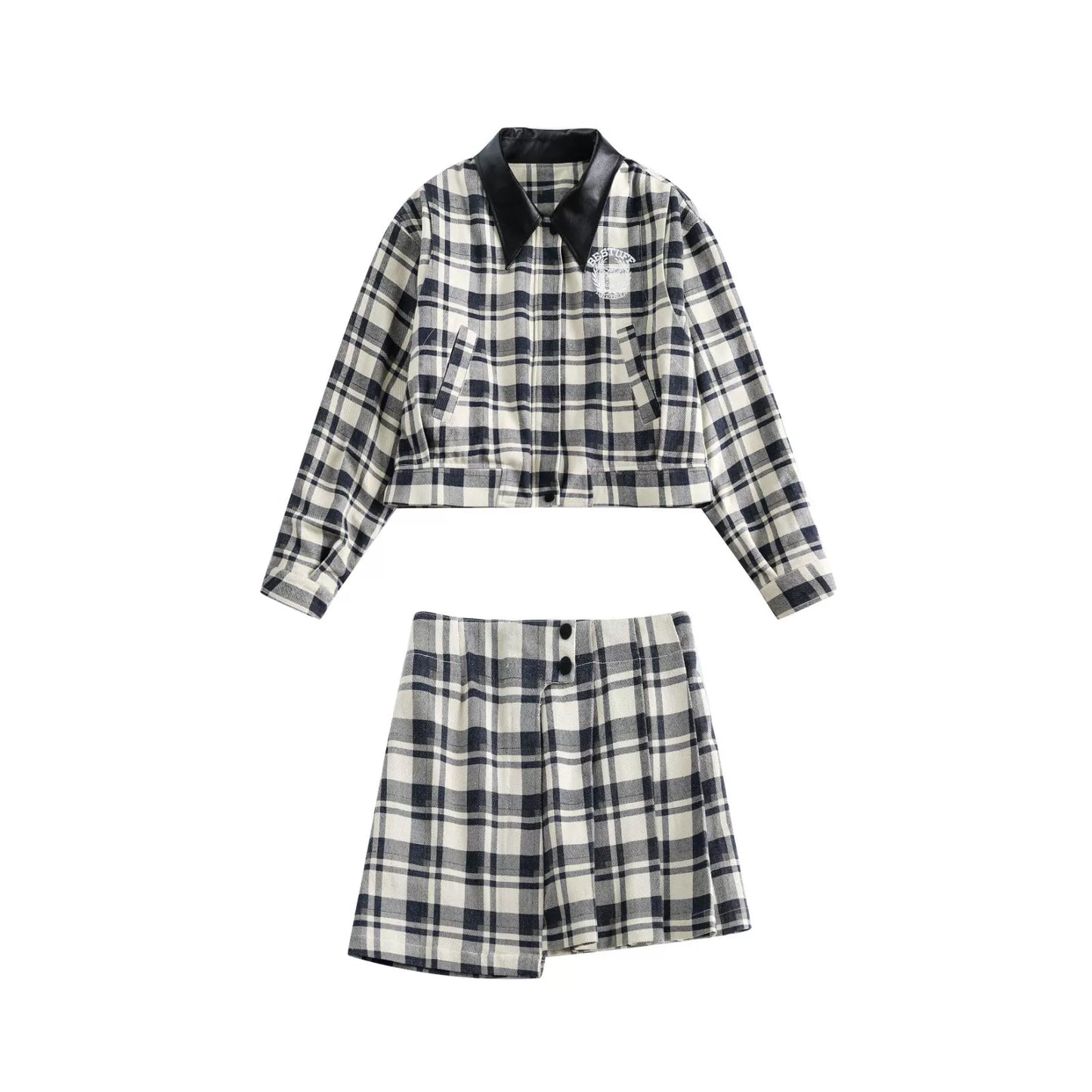 Checkered Short Jacket &amp; Short Skirt Set NA2467