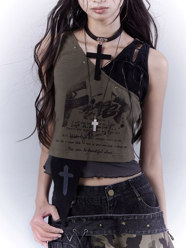 Original Design Low Saturation Print Slimming Tank Top NA8540