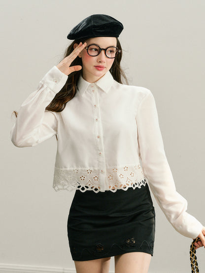 Lace Long Sleeve Shirt & Lace Short Skirt Setup NA5935