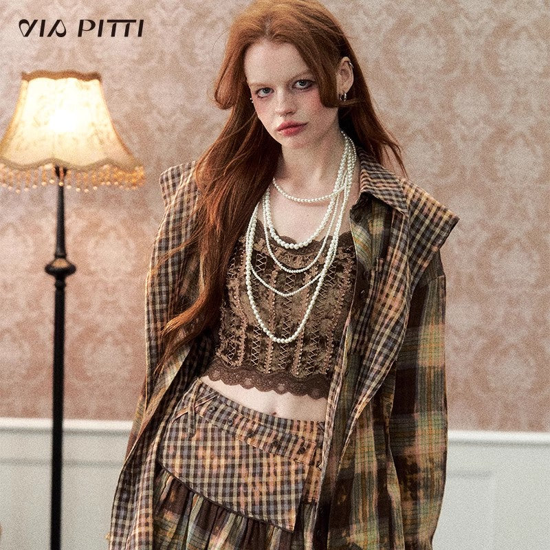 Patchwork Plaid Shirt & Patchwork Plaid Skirt Setup NA4721