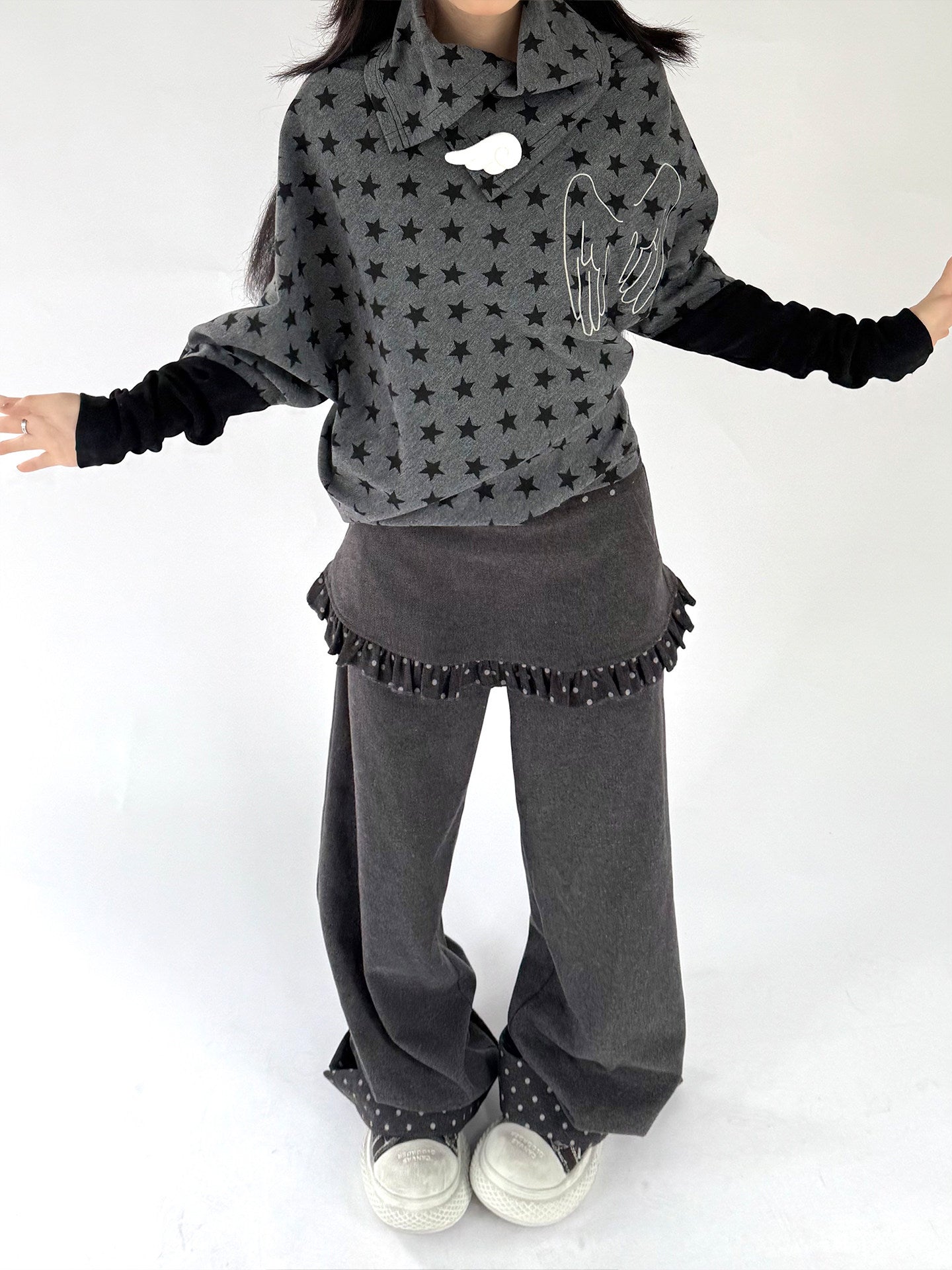 Star Print Wing Detail Layered Long Sleeve T-Shirt NA9304