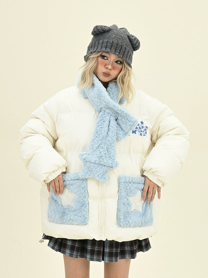 Star Pattern Shawl Collar Puffer Jacket NA6443