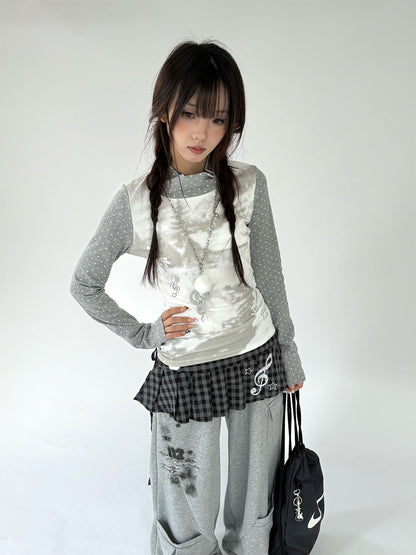 Polka Dot Print High-Neck Long Sleeve T-Shirt NA9249