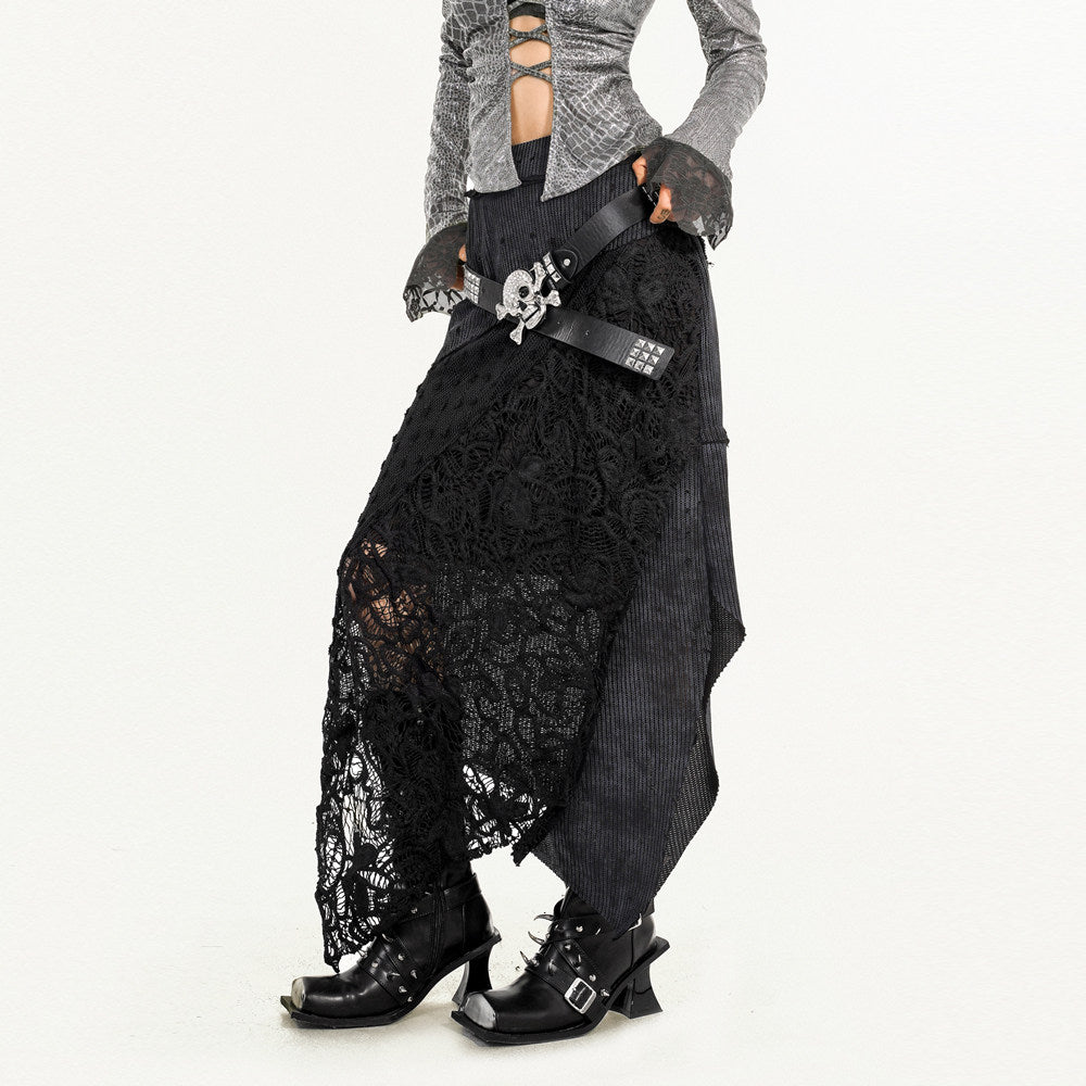 Original Design Heavy Craft Wasteland Knit Patchwork Lace Skirt NA8624