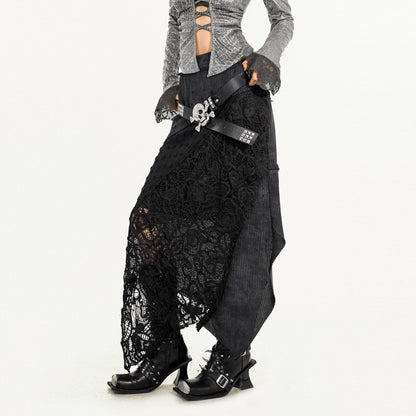 Original Design Heavy Craft Wasteland Knit Patchwork Lace Skirt NA8624