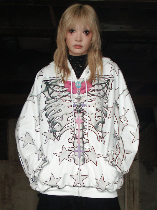 Skull Bowknot Star Print Hoodie NA6615