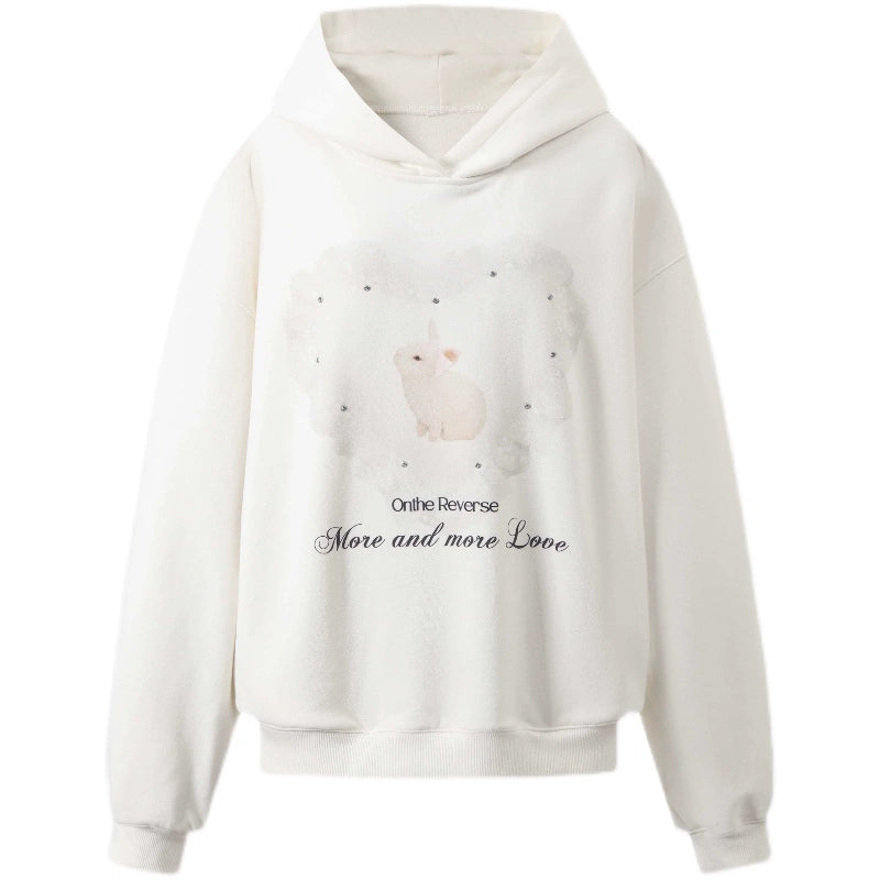 Rhinestone Bunny Print Pullover Hoodie NA6070