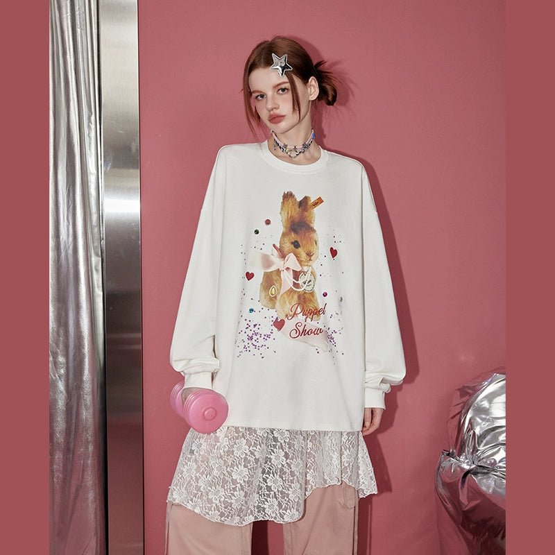 Oversize Rabbit Print Sweatshirt NA3194