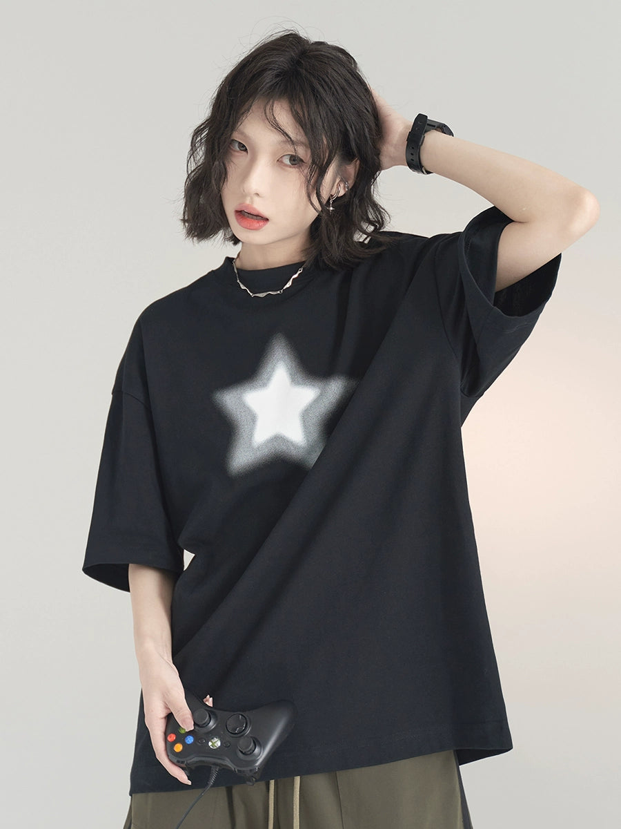 Gradient Star Print Oversize Short Sleeve T-Shirt NA2761