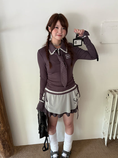 Lace Patchwork Splice Long Sleeve Shirt NA9256