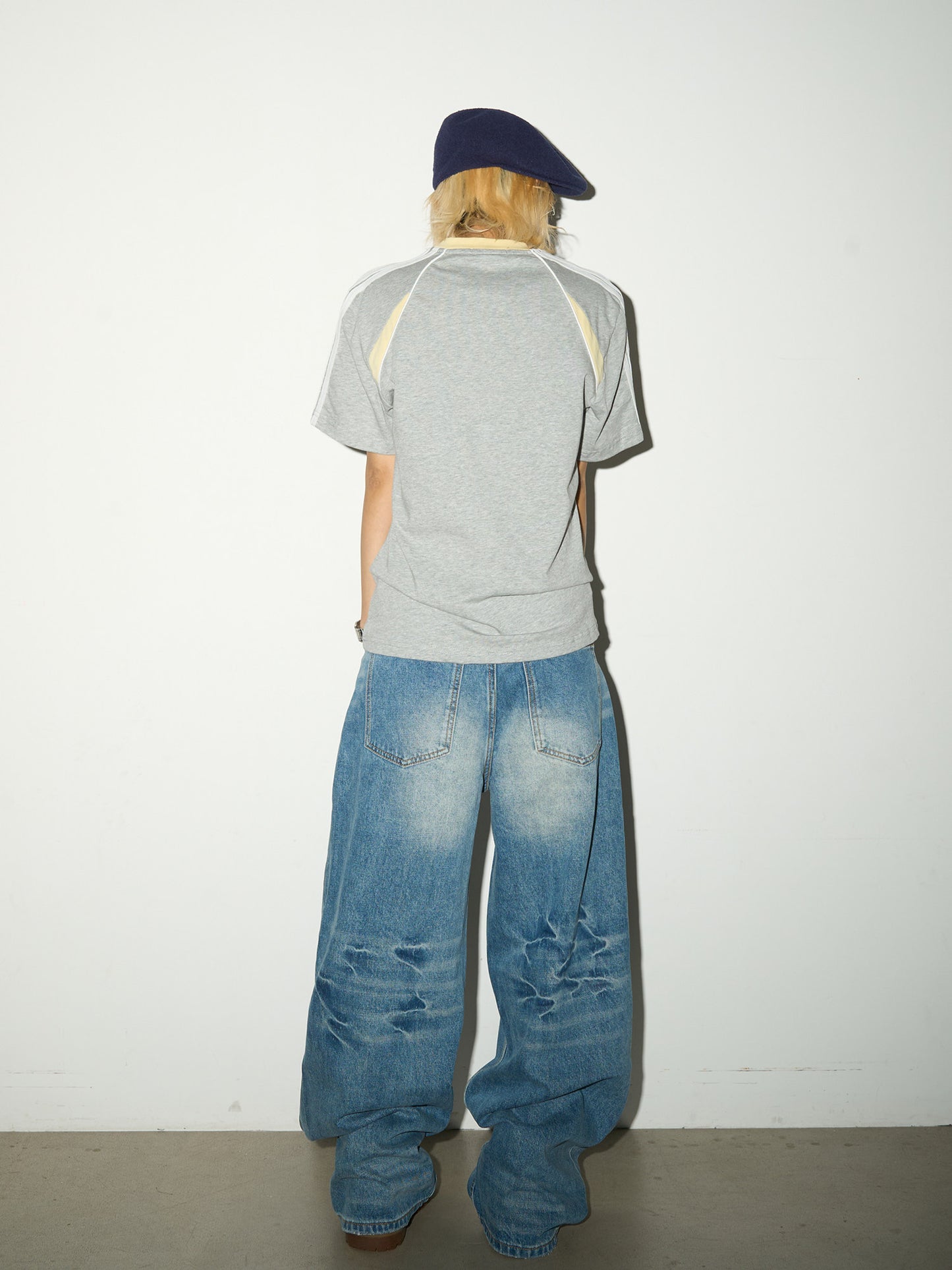 Washed Damage Fade Straight Denim Jeans NA9209