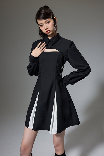 Short Length Long Sleeve Shirt & Pleated Camisole Dress Setup NA5357