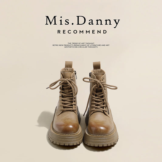 Fake Fur Lined Lace-Up Combat Boots NA8645