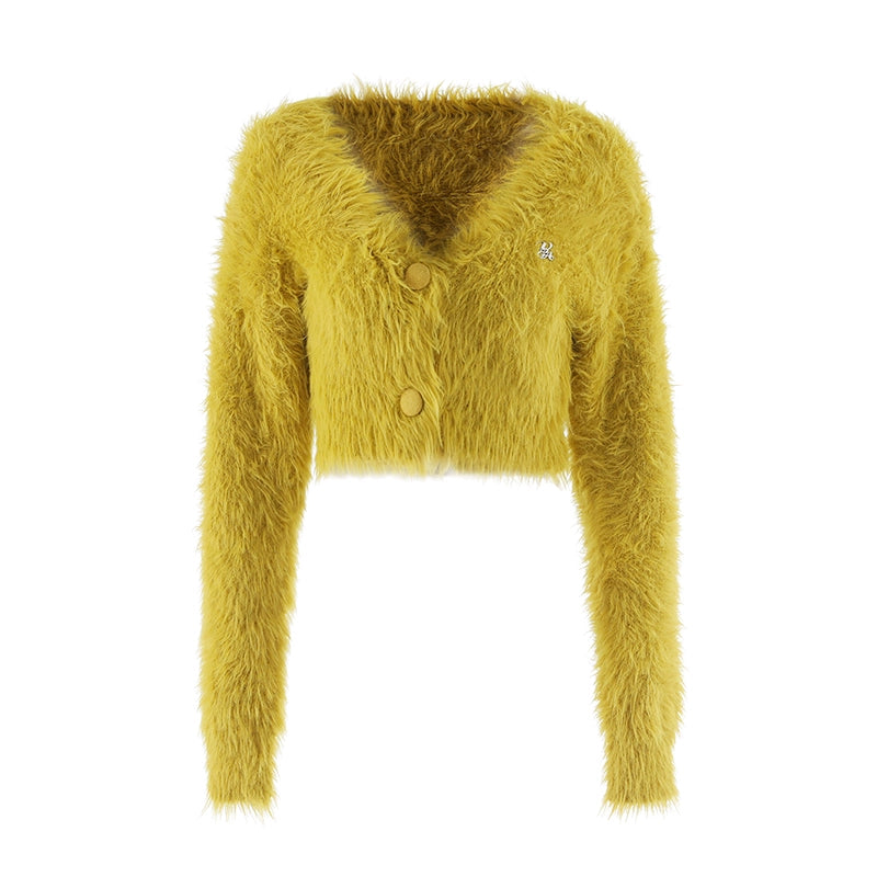 Cropped Furry Knit V-neck Cardigan NA4808