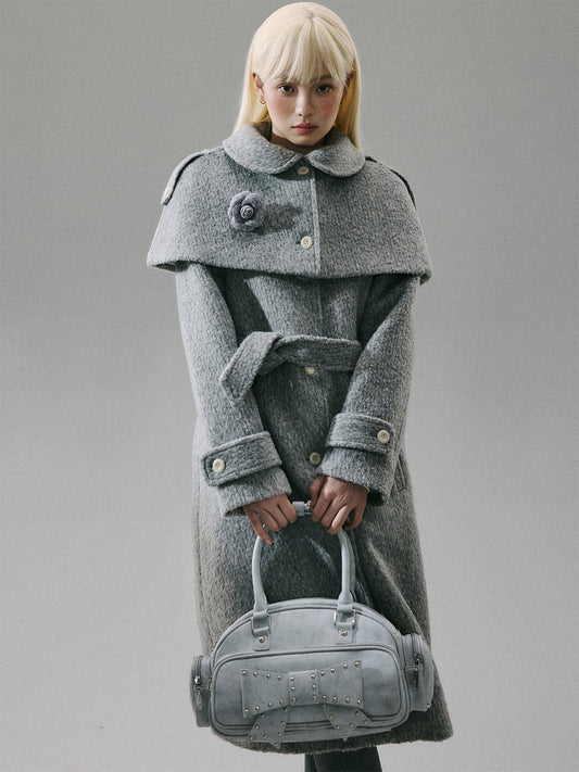 Cape Collar & Flower Detail Belted Coat NA8864