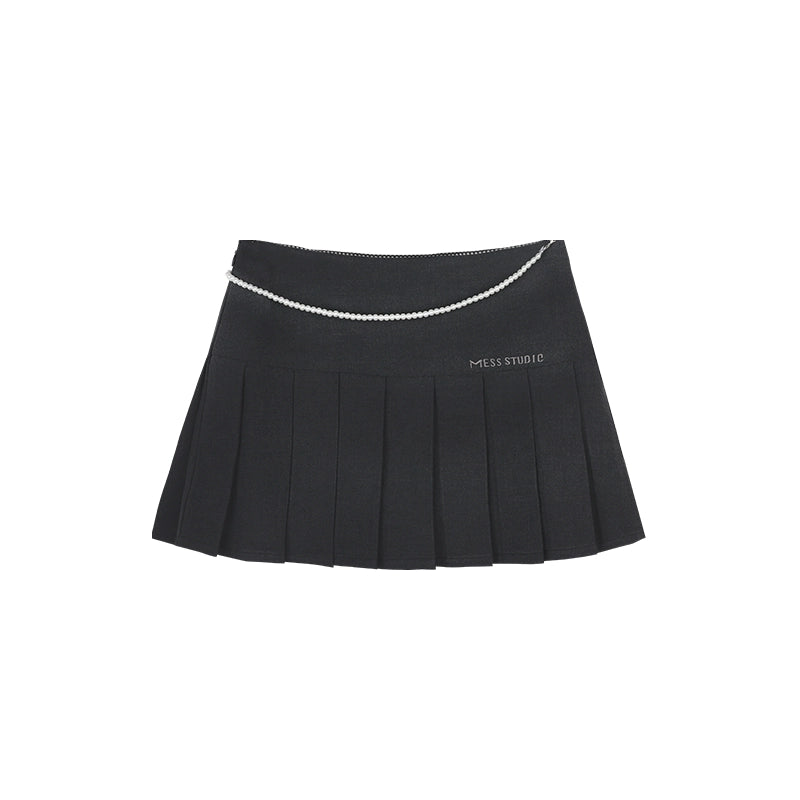 With Pearl Chain High Waist Pleated Skirt NA3964