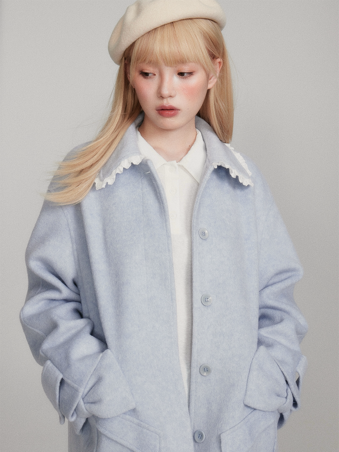 Lace Collar and Ribbon-Detail Coat NA8821