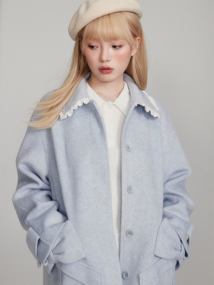 Lace Collar and Ribbon-Detail Coat NA8821