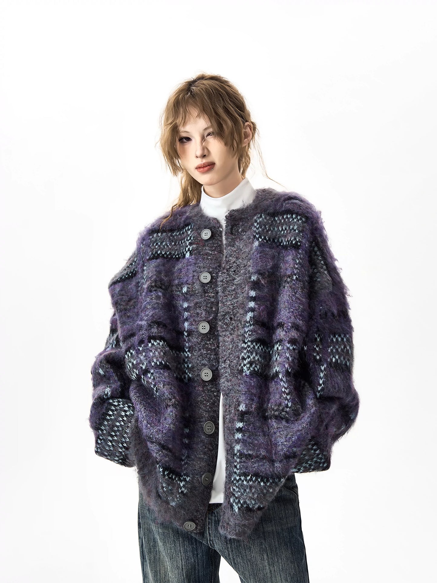 Round Necked Heavyweight Oversize Knit Cardigan NA2955