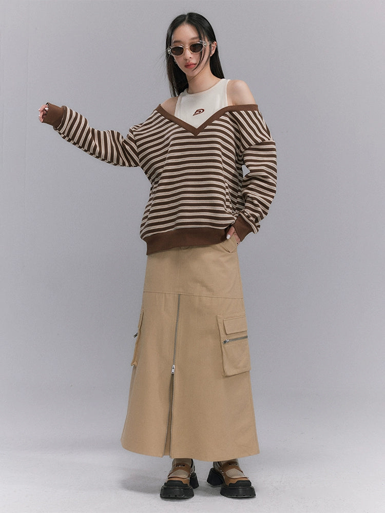 Fake Layered Contrasting Stripe Long Sleeve Sweatshirt NA5302