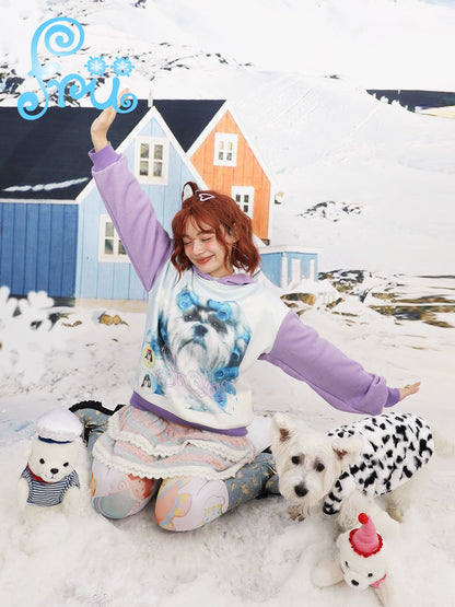 Dog Print Colorblock Hoodie NA6582