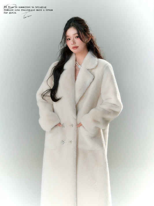 Double-Breasted Fake Fur Velvet Coat NA7459