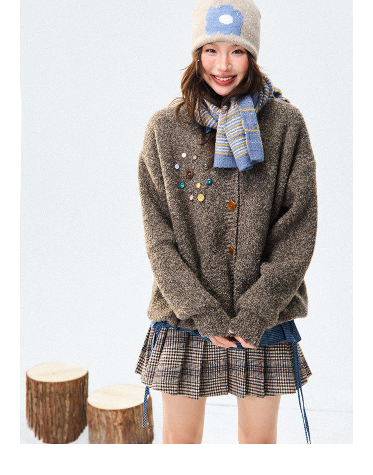 Crew Neck Button-Up Knit Cardigan NA9390