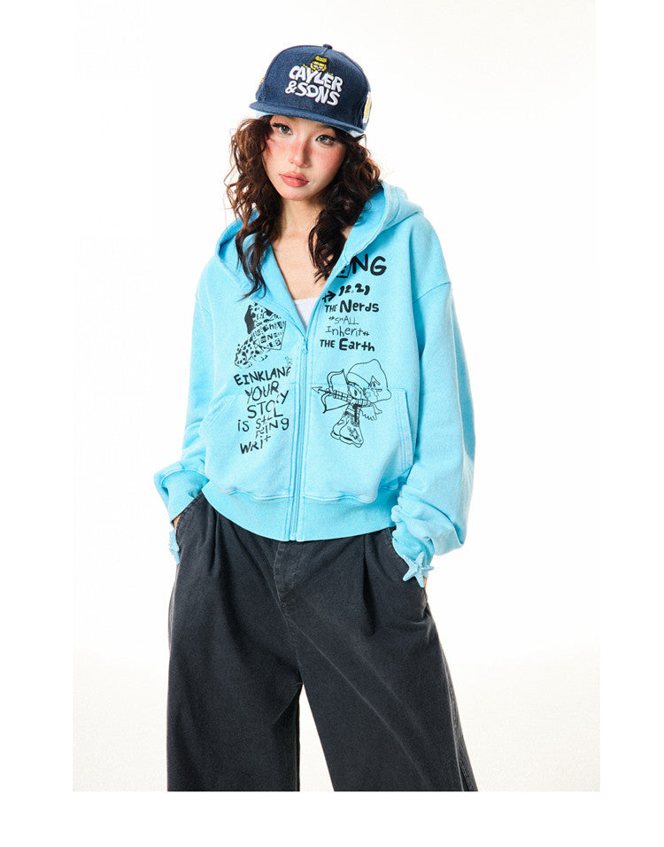 Letter Print Zipper Hoodie NA9323