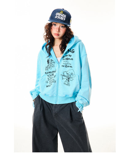 Letter Print Zipper Hoodie NA9323