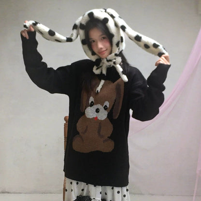 Dog Graphic Design Oversize Knit Sweater NA8262