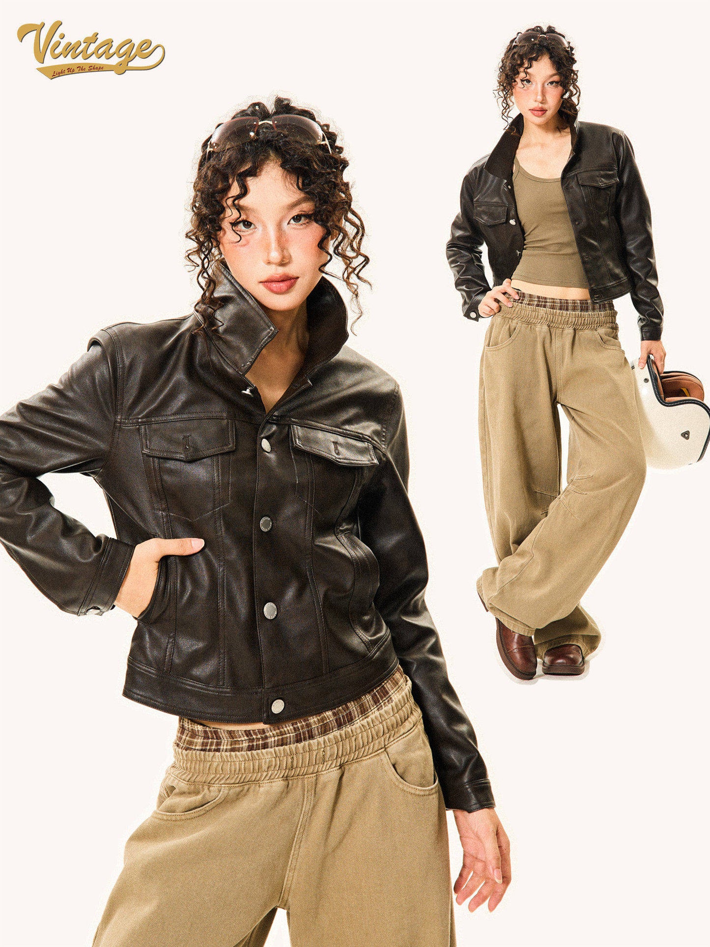 PU Leather Standing-Collar Short Jacket NA9334
