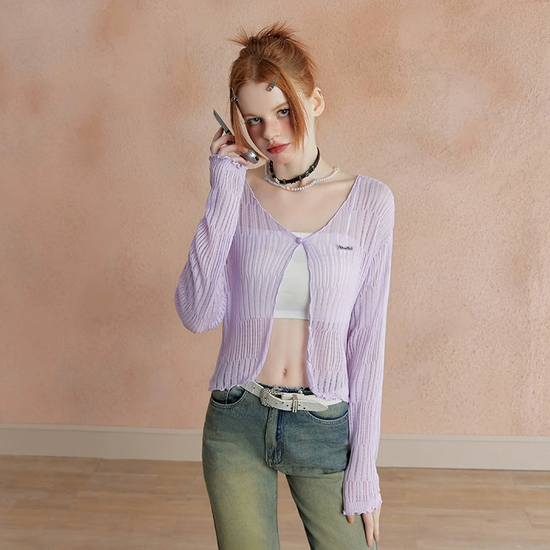 Sheer V-neck Knit Cardigan NA3314