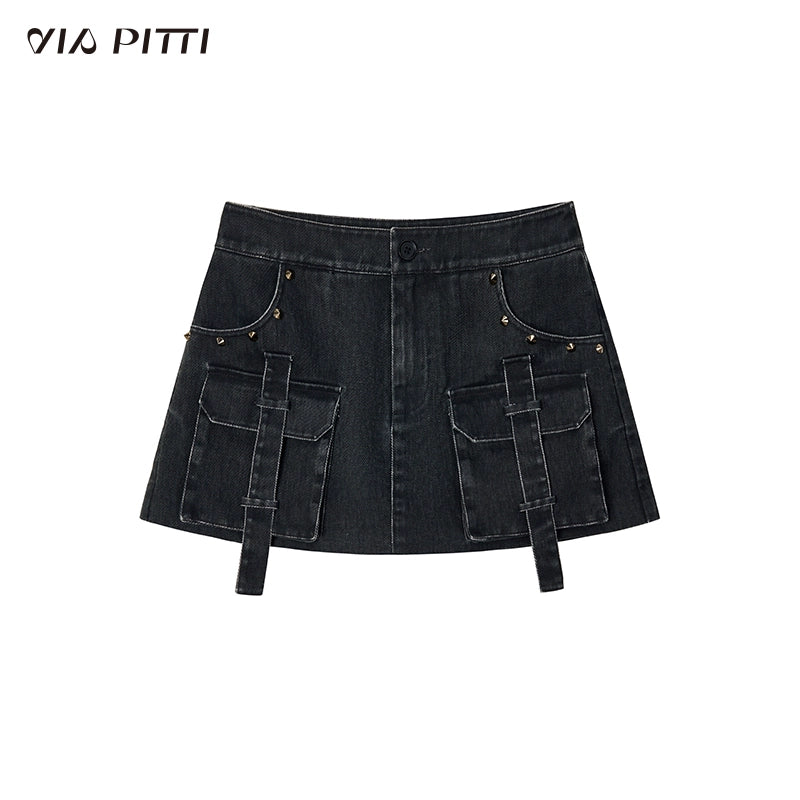 Slim A-line Denim Short Skirt NA4956