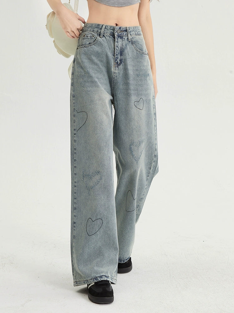 Washed Wide-Leg Straight Denim Jeans NA3368