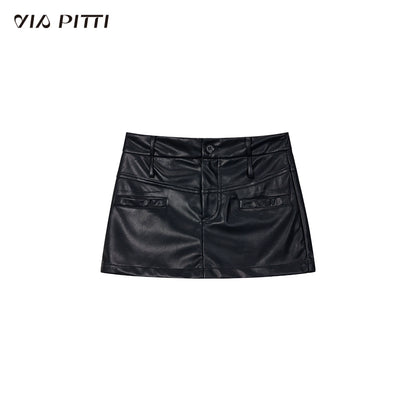 Bubble Sleeve One Shoulder Leather Blouse & Short Skirt  Setup NA4785