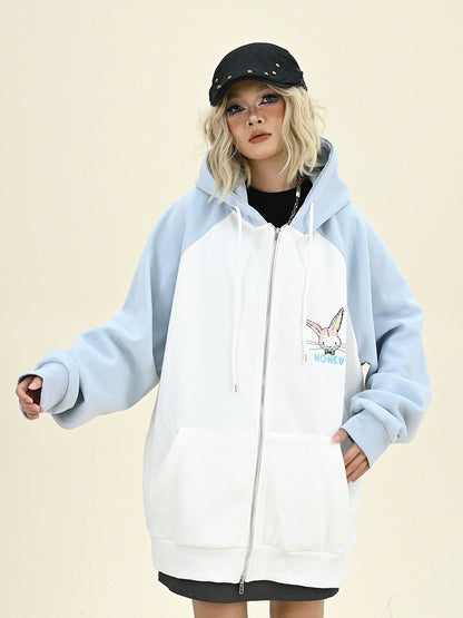 Oversize Rabbit Fleece Zipper Hoodie NA6297