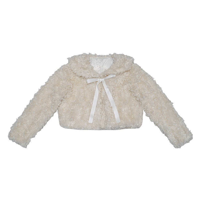 Fake Fur Bow Tie Plush Jacket NA8333