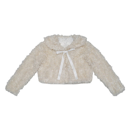 Fake Fur Bow Tie Plush Jacket NA8333