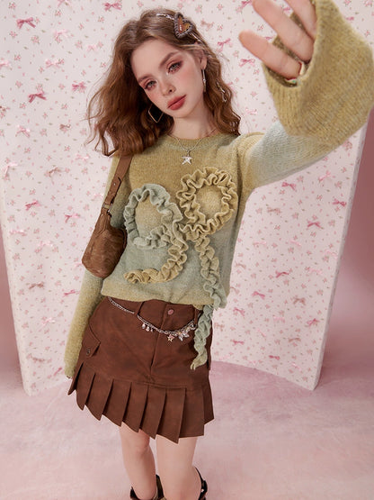 Ruffle Asymmetric Fringed Knit Sweater NA6837