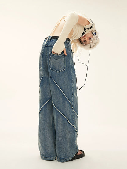 Button Wash Wide-Leg Straight Denim Jeans NA5724