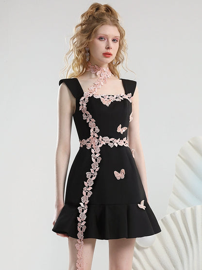 Contrast Pink Butterfly Ribbon Dress NA5462