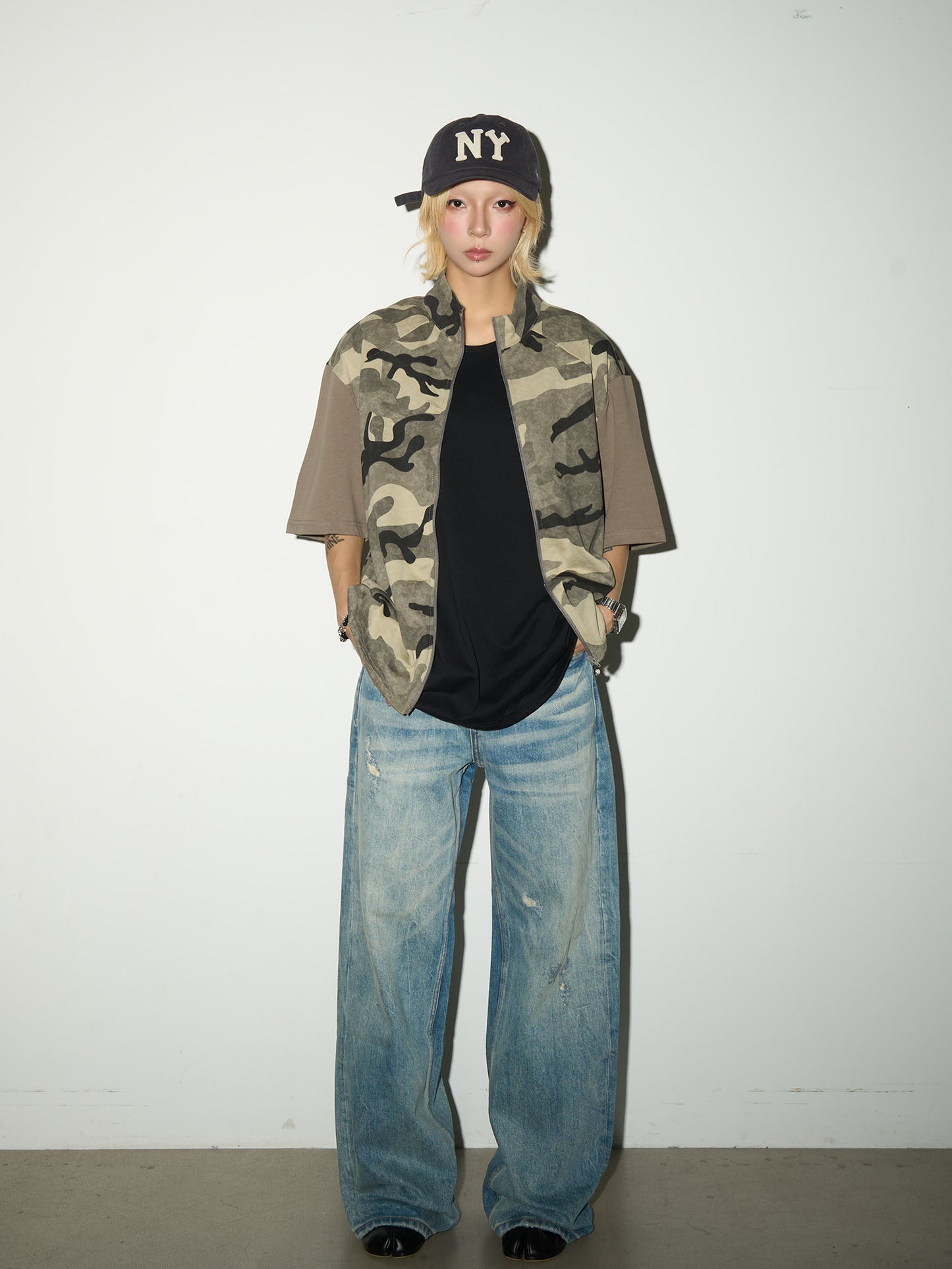 Wash Damage Straight Denim Jeans NA9198