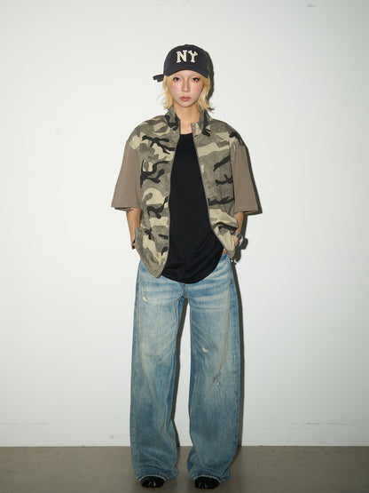 Wash Damage Straight Denim Jeans NA9198