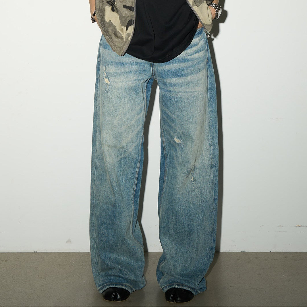 Wash Damage Straight Denim Jeans NA9198