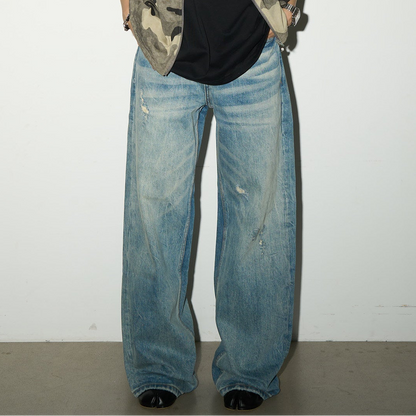 Wash Damage Straight Denim Jeans NA9198