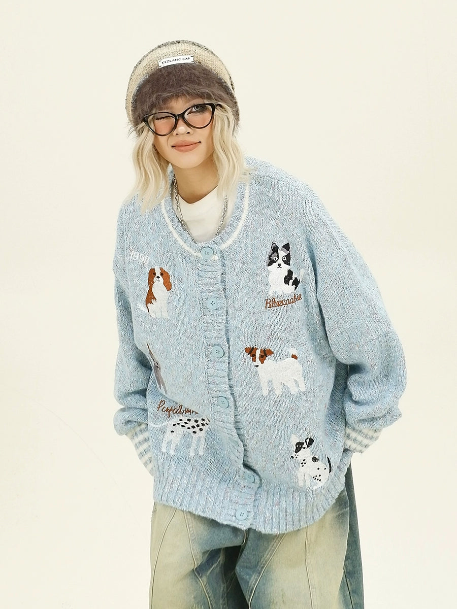 Little Dog Knit Oversize Knit Cardigan NA6338