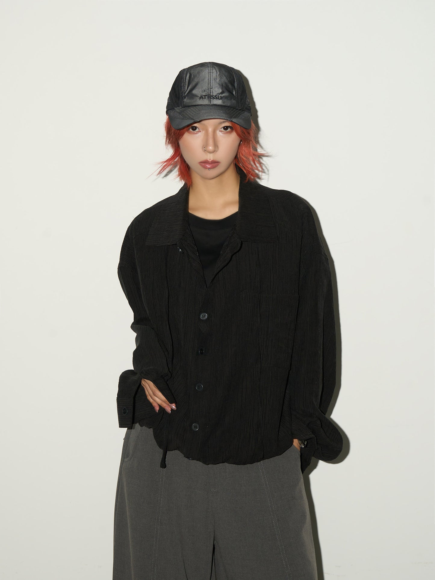 Textured Fabric Button Long Sleeve Shirt NA9172