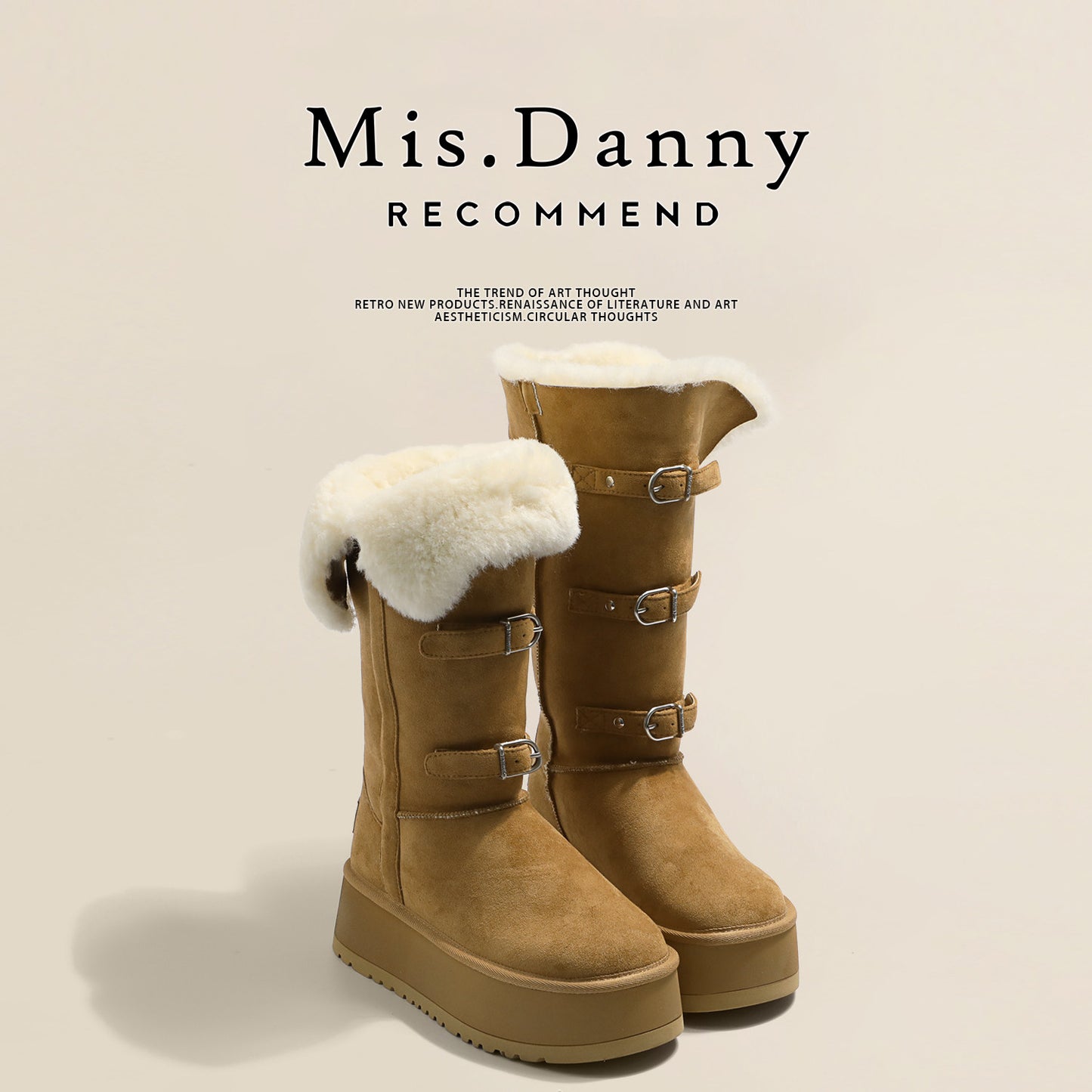 Fur Trim Metal Buckle Platform Knee-High Boots NA8762