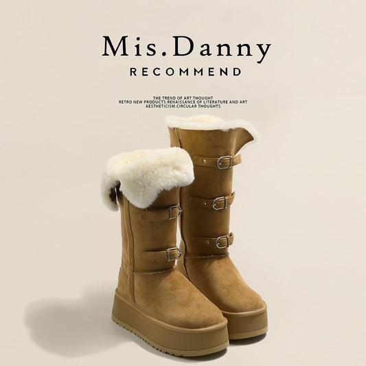 Fur Trim Metal Buckle Platform Knee-High Boots NA8762