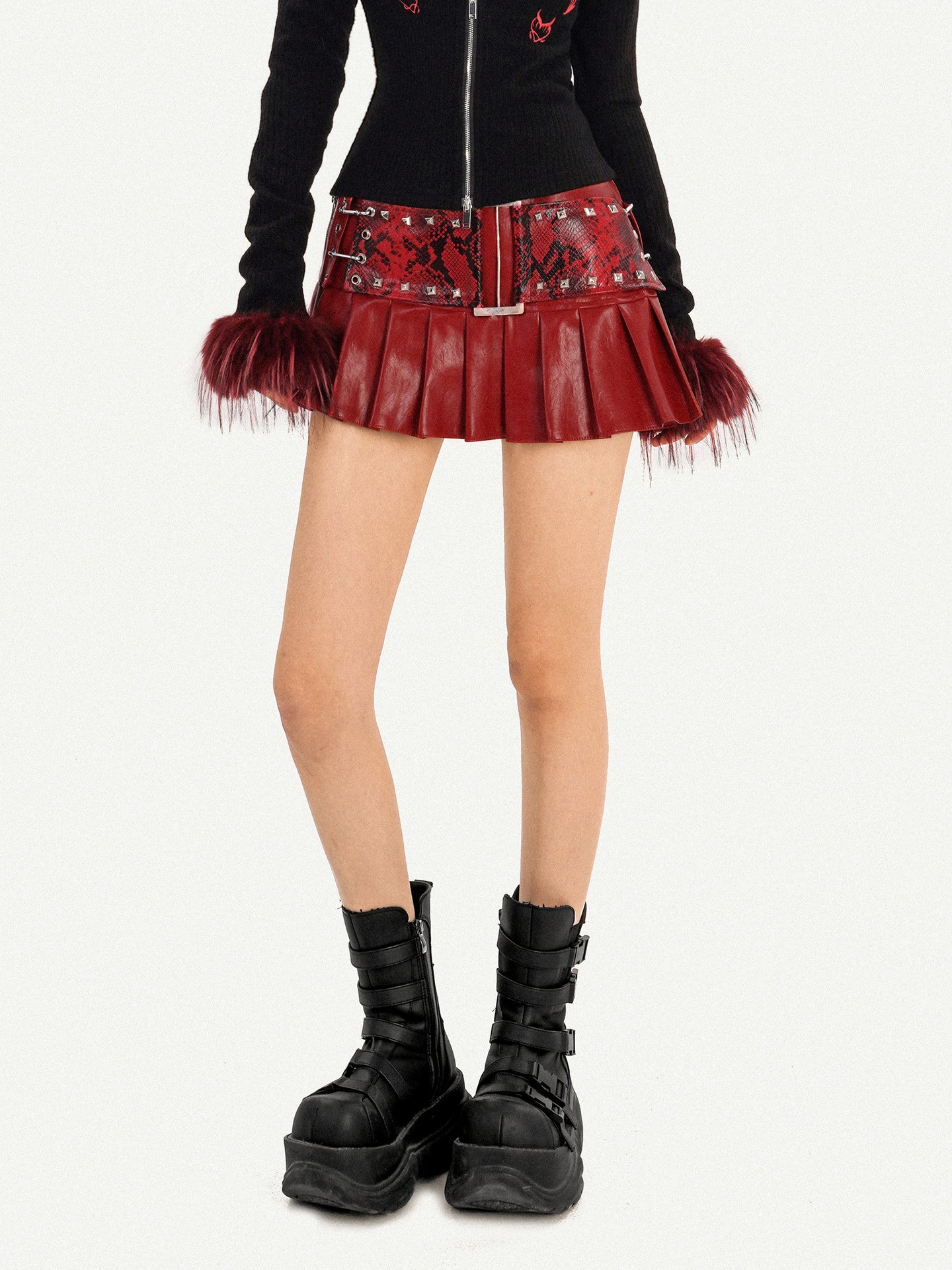 PU Leather Snake Print Short Skirt NA8579
